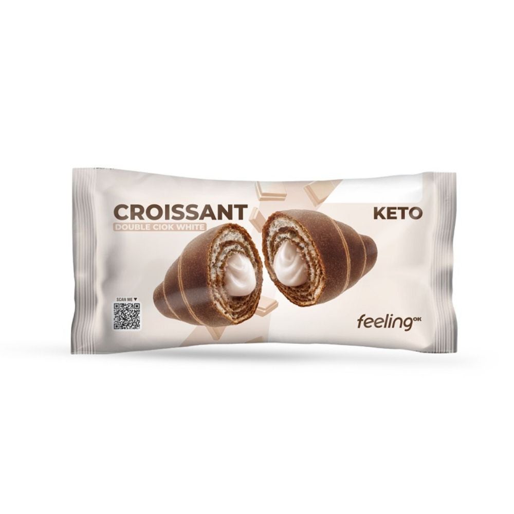 Feeling Ok Croissant Double Ciok White Cornetto proteico a ridotto contenuto di carboidrati, 50 g