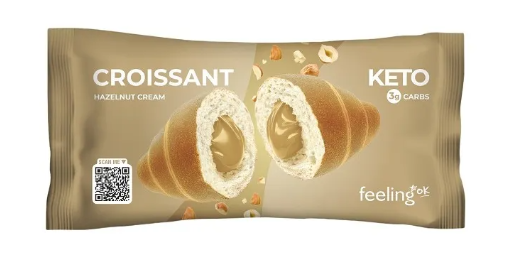 Feeling Ok Croissant Nocciola Cornetto con Crema alla Nocciola Low Carb, 50g