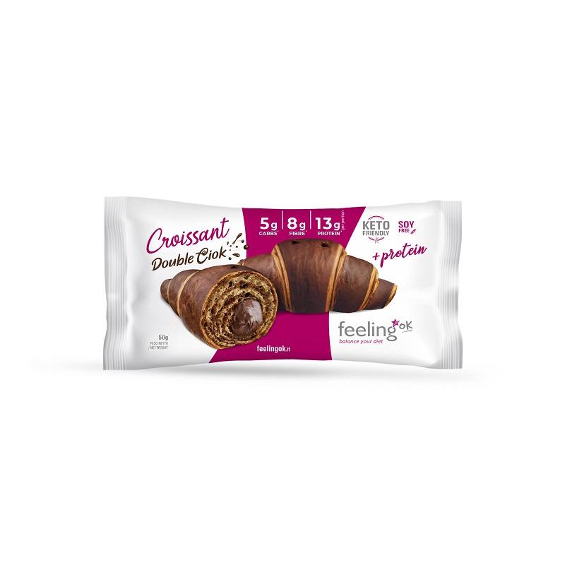 Feeling Ok Croissant Double Ciok Cornetto al Doppio Cioccolato Low Carb, 50g