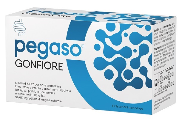Pegaso Gonfiore Integratore probiotico per il meteorismo e la digestione, 10 flaconcini da 10 ml