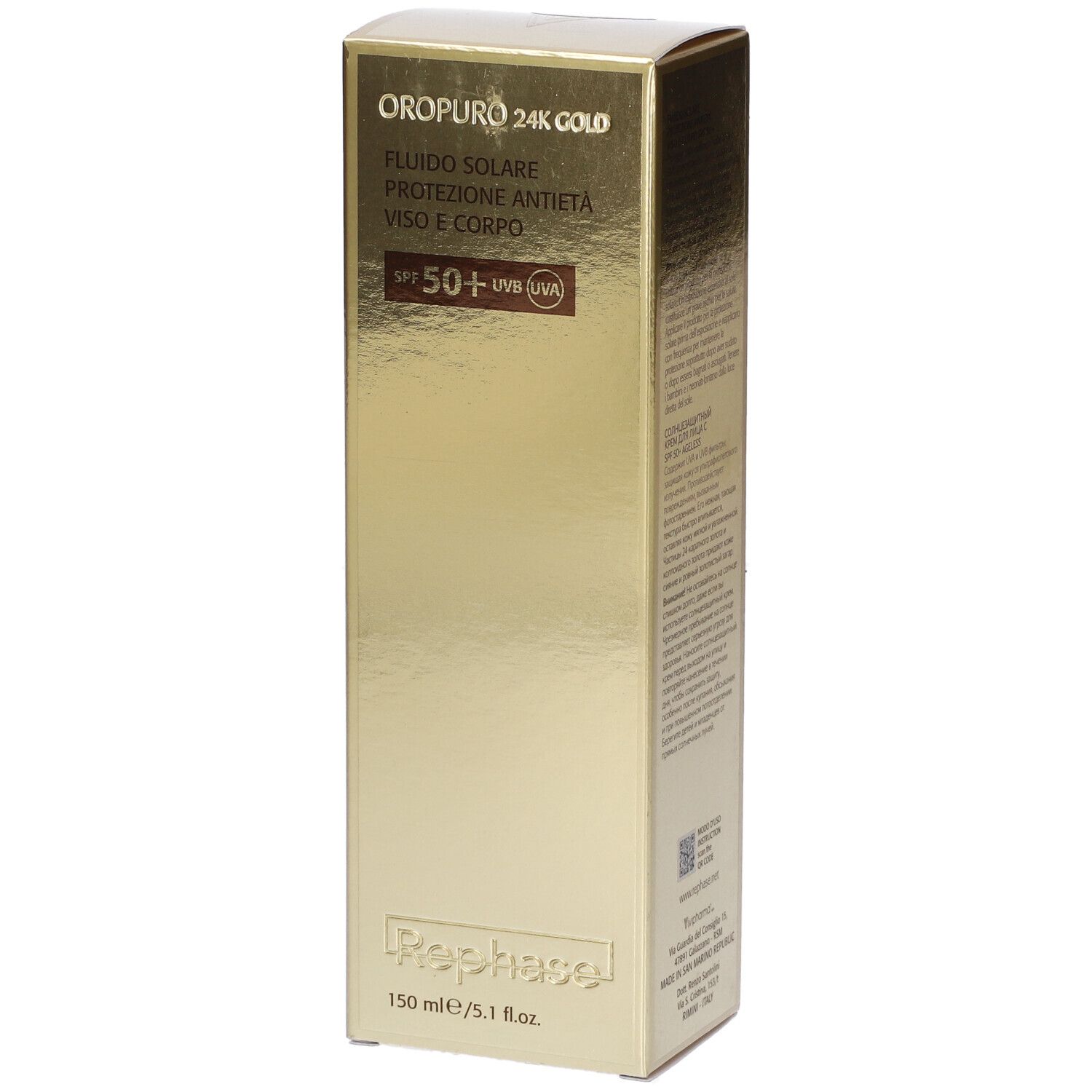 Rephase Oropuro 24K Gold Fluido Solare Protezione Antietà Spf 50+ 150 ml Crema solare