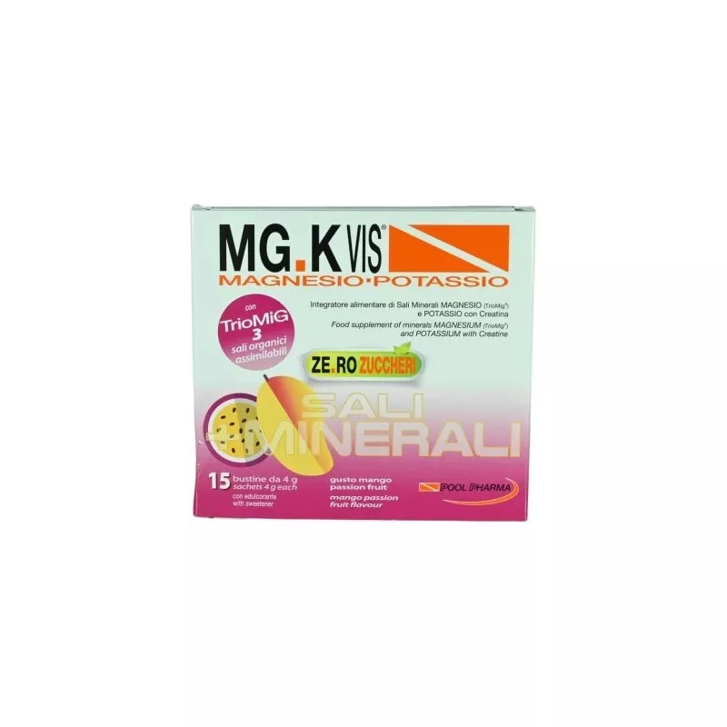 MGK VIS Integratore Magnesio e Potassio Zero Zuccheri Gusto Mango Passion 15 Bustine