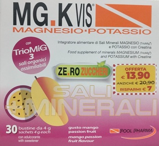 MGK VIS Integratore Magnesio e Potassio Zero Zuccheri Gusto Mango Passion 30 Bustine
