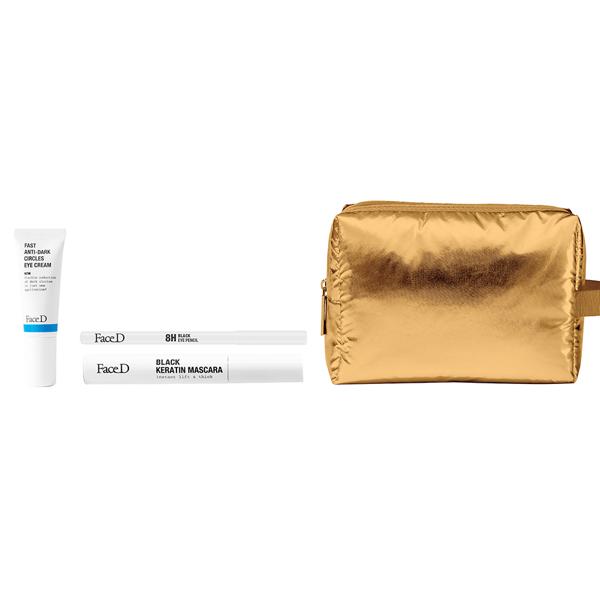 Face D Golden Eyes Cofanetto con Mascara con Cheratina 10 ml + Crema Contorno Occhi Anti-Occhiaie 7 ml + Matita Occhi + Padded Pouch in Regalo