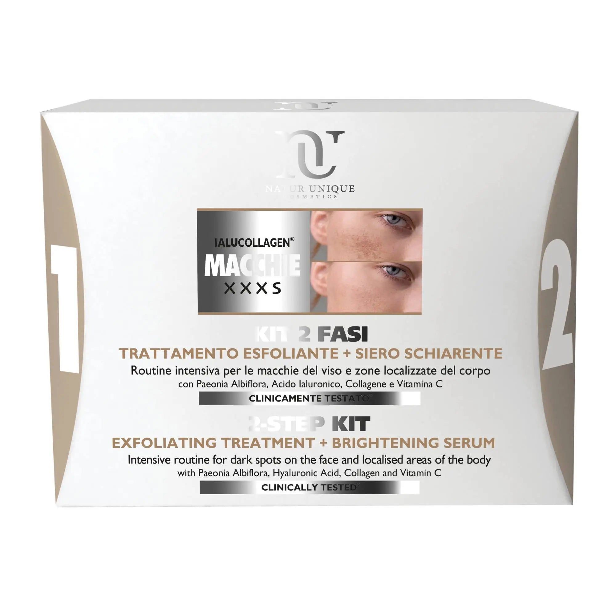 Natur Unique Kit 2 Fasi Ialucollagen Macchie Xxxs Trattamento Esfoliante 10ml + Siero Schiarente 30ml