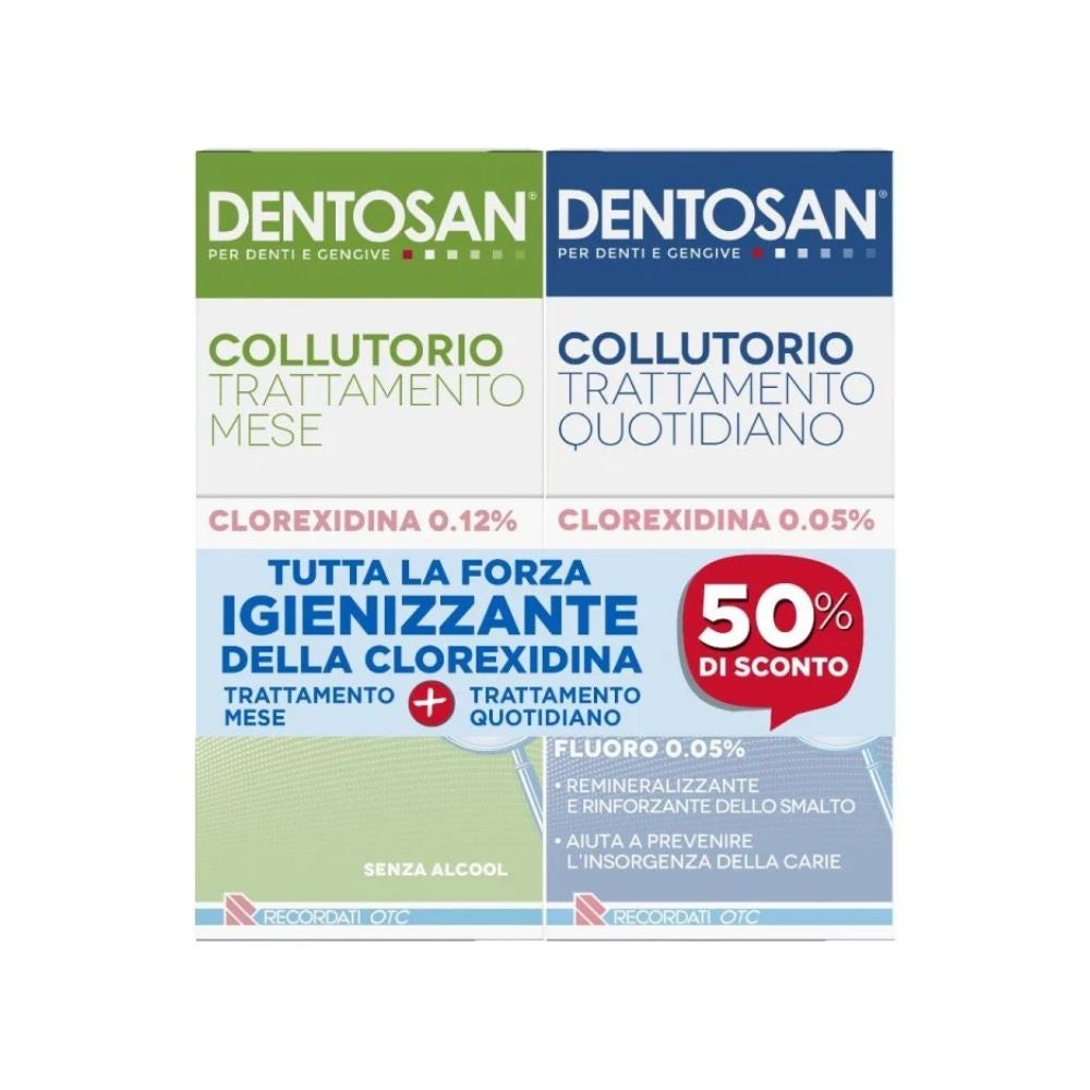 Dentosan Duo Pack Collutorio 0,12% Clorexidina Trattamento Mese 200ml + Collutorio Quotidiano 0,05% Clorexidina 200ml