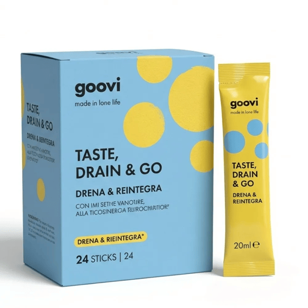 Goovi Taste Drain & Go Drenante 24 Sticks da 20 ml Stick Ananas Cocco Drenaggio Liquidi