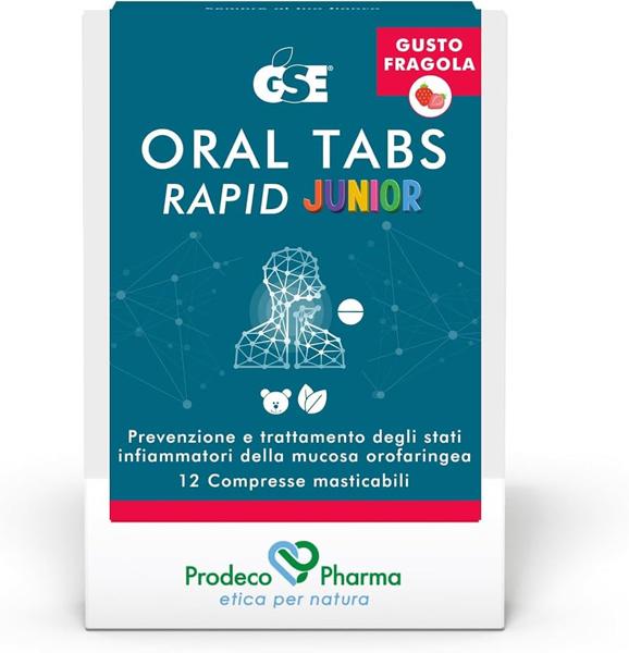 GSE Oral Tabs Rapid Junior 12 Compresse Masticabili Gusto Fragola Per il Benessere della Gola