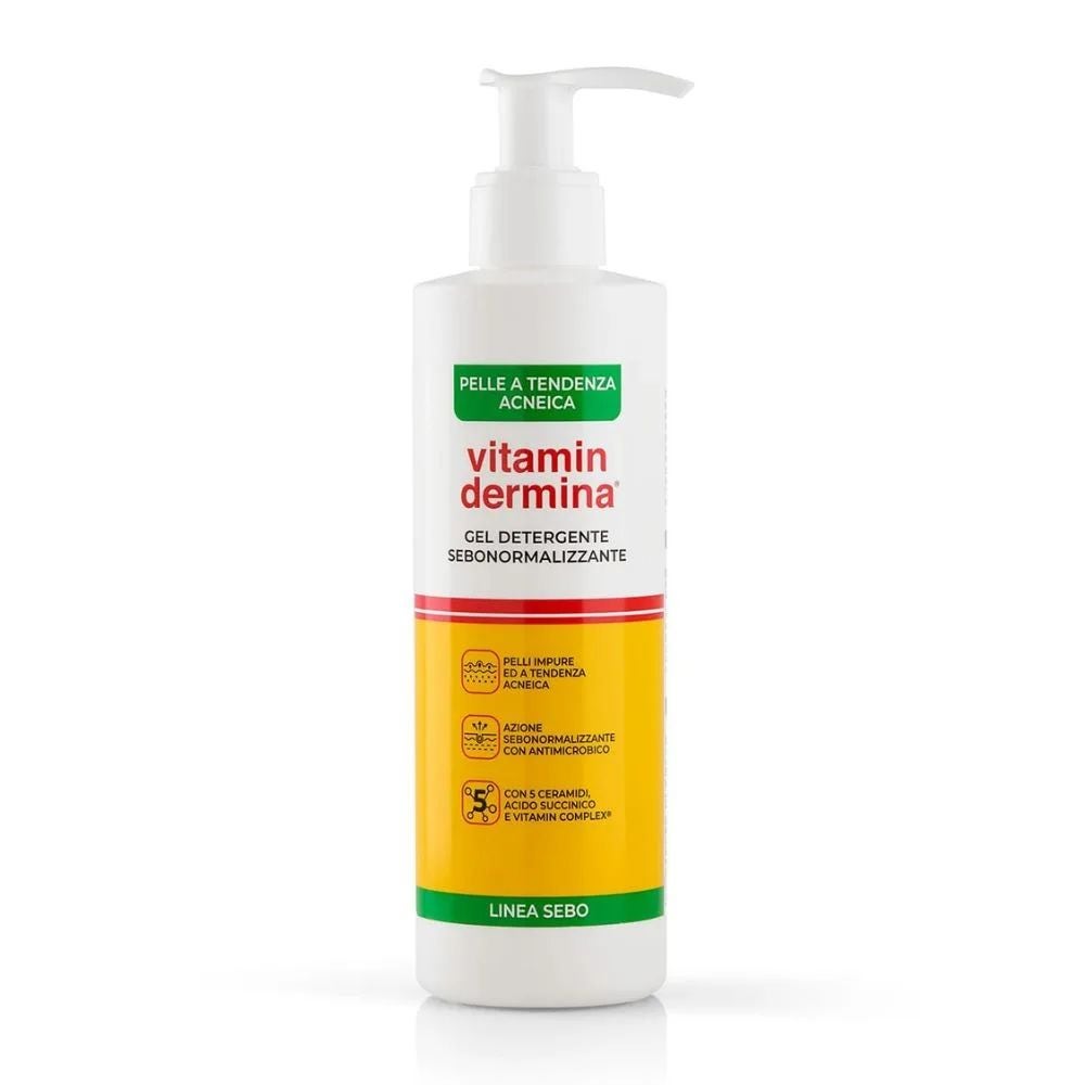 Vitamindermina Sebo Gel Detergente Sebonormalizzante per Pelle a Tendenza Acneica, 240ml