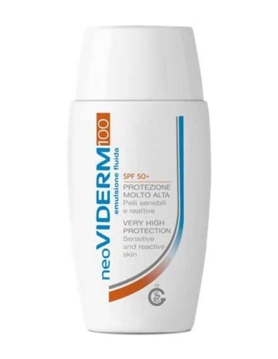 neoVIDERM 100 Emulsione Fluida SPF 50+ Protezione Molto Alta per Pelli Sensibili e Reattive con Scottature Solari Ustioni e Trattamenti Radioterapici, 50ml