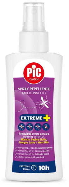 Pic Solution Spray Repellente Multi-Insetto Extreme+ 100 ml Lenitivo Morsi Zanzare e Zecche