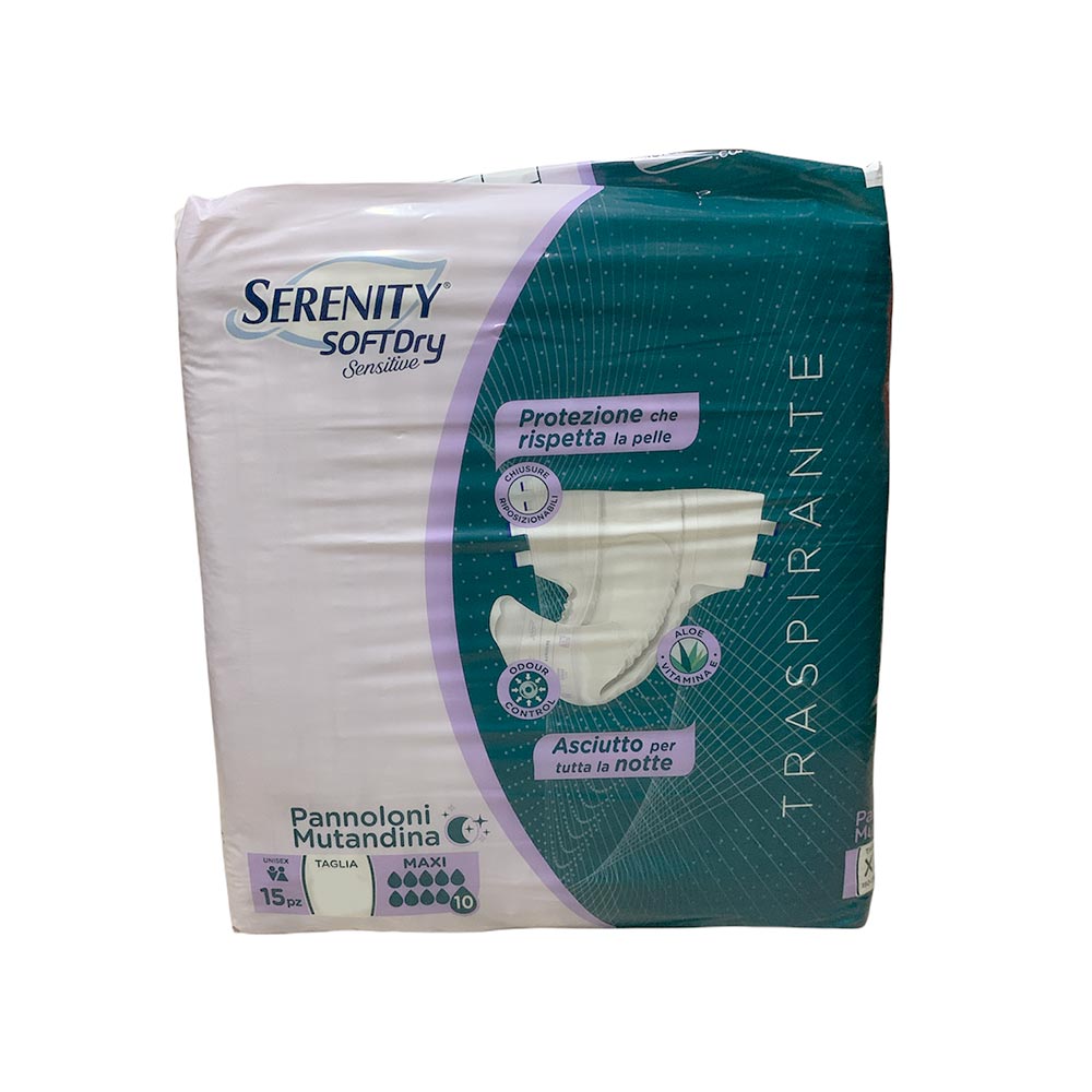 Serenity Soft Dry - Sensitive Pannoloni a Mutandina Taglia M Maxi, 15 pannoloni