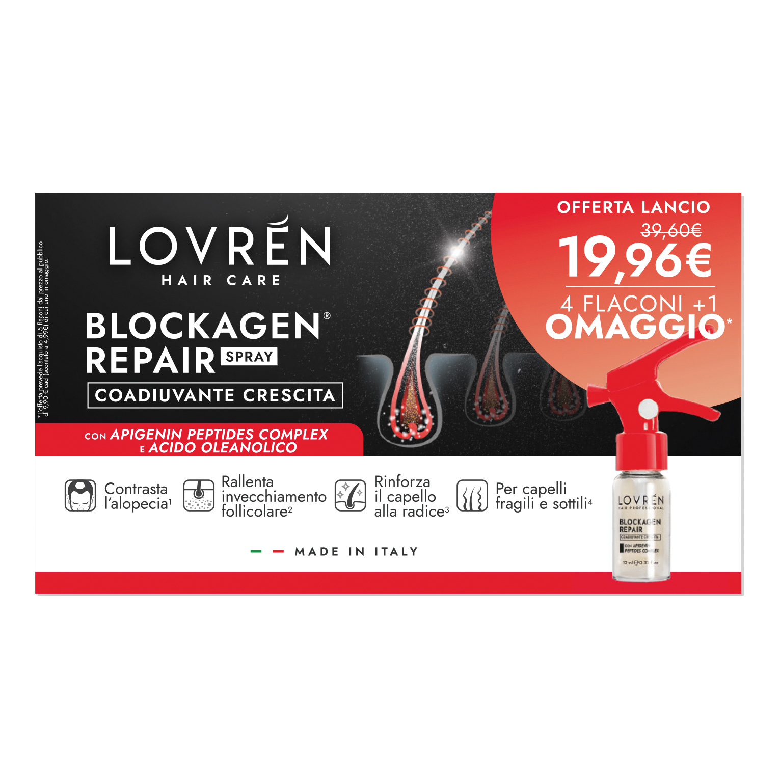 Lovrén Hair Blockagen Repair Spray Coadiuvante Crescita 5x10 ml