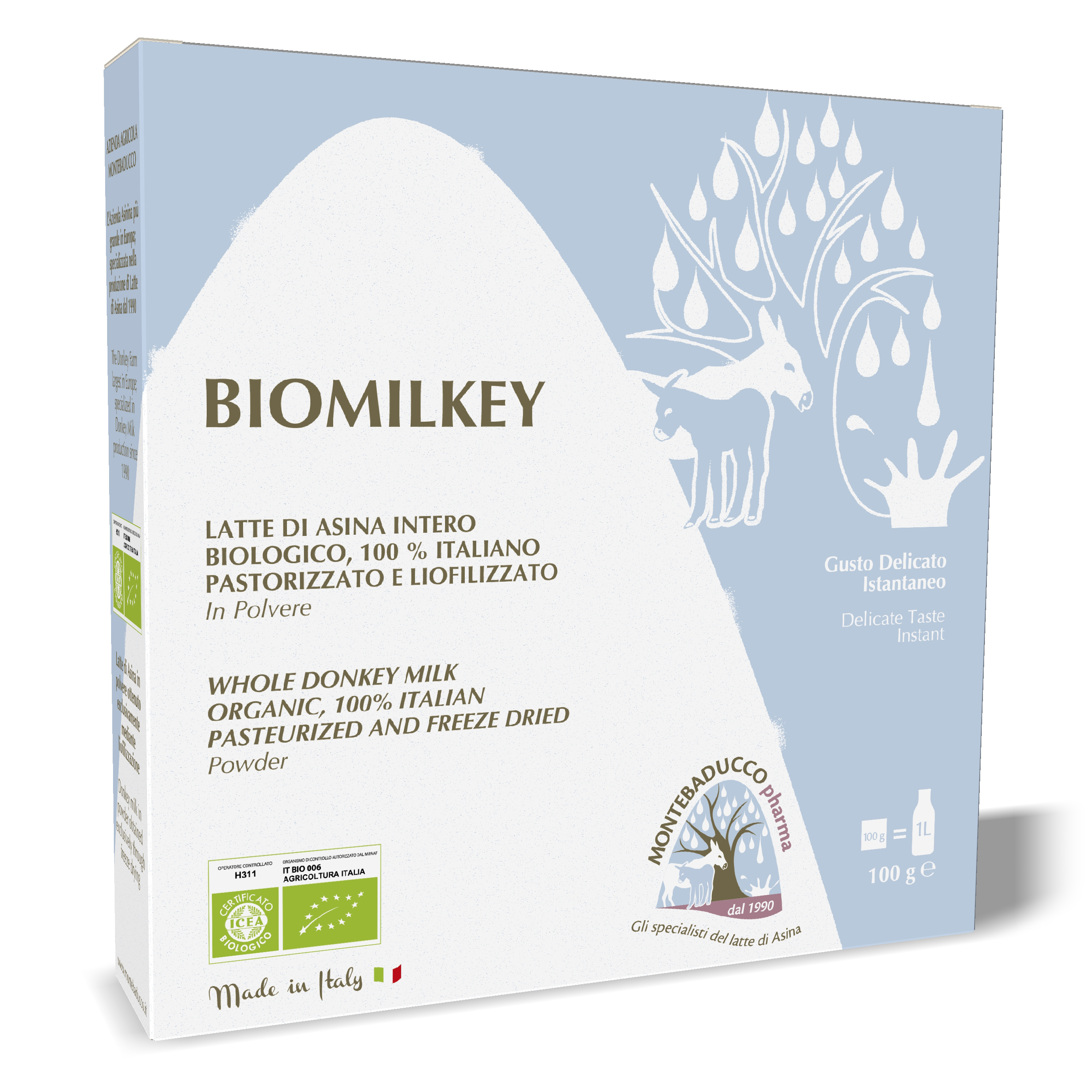 Biomilkey latte di asina pastorizzato e liofilizzato biologico 100% italiano 100 g — confronto prezzi