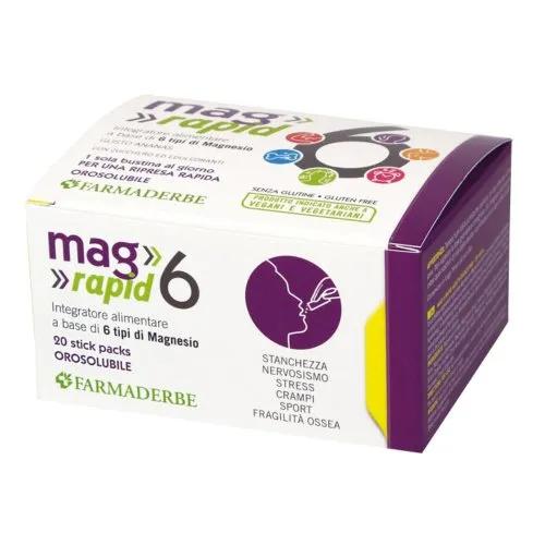 Farmaderbe Mag 6 Rapid Integratore Alimentare Azione Rapida 20 Bustine
