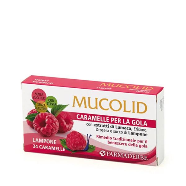 Farmaderbe Mucolid Bronc Caramelle Emollienti per la Gola Gusto Lumaca e Lampone 24 Caramelle