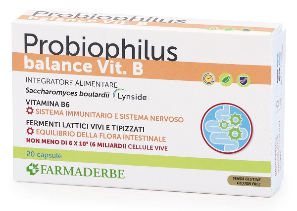 Farmaderbe Probioplhilu Balance Vit.B Integratore Alimentare equilibrio flora intestinale, 20 capsule — confronto prezzi
