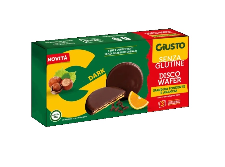 Giusto Senza Glutine Disco Wafer Gusto Gianduia Fondente E Arancia 72 Grammi