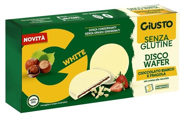 Giusto Senza Glutine Disco Wafer Snack Gusto Cioccolato bianco e Fragola 3 X 24 g — confronto prezzi