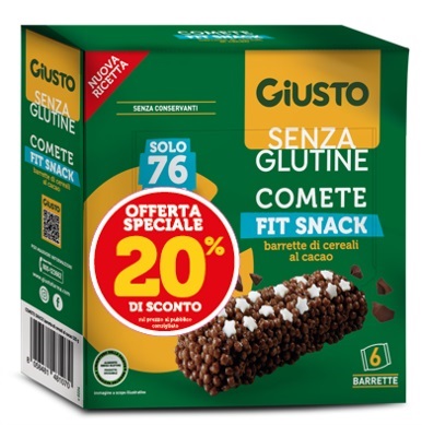 Giusto Comete Barrette Snack Croccanti Senza Glutine al Cacao Per Celiaci 6x20g