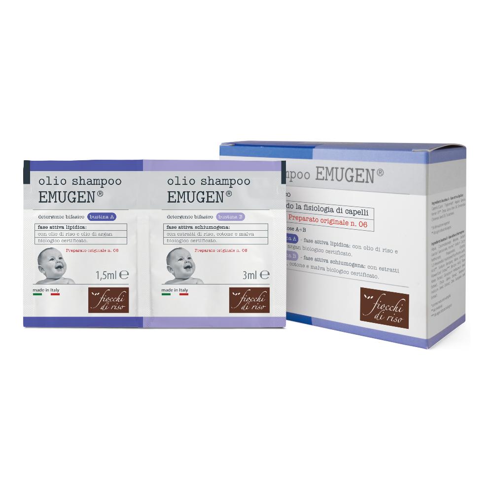 Fiocchi di Riso Emugen Olio Shampoo Detergente Bifasico, 10 Bustine
