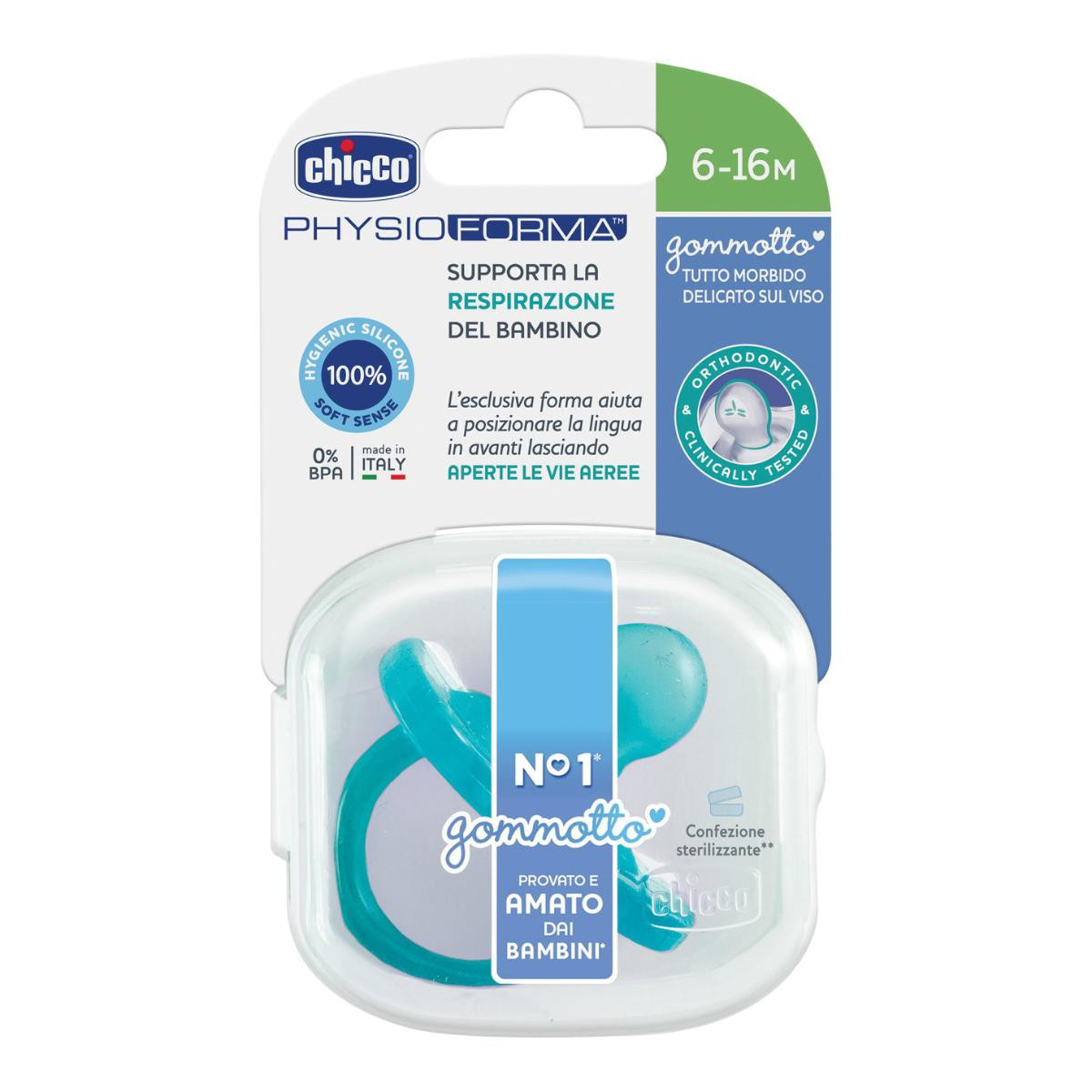 Chicco PhysioForma - Succhietto Gommotto 6-16M in Silicone Azzurro, 1 Pezzo — confronto prezzi