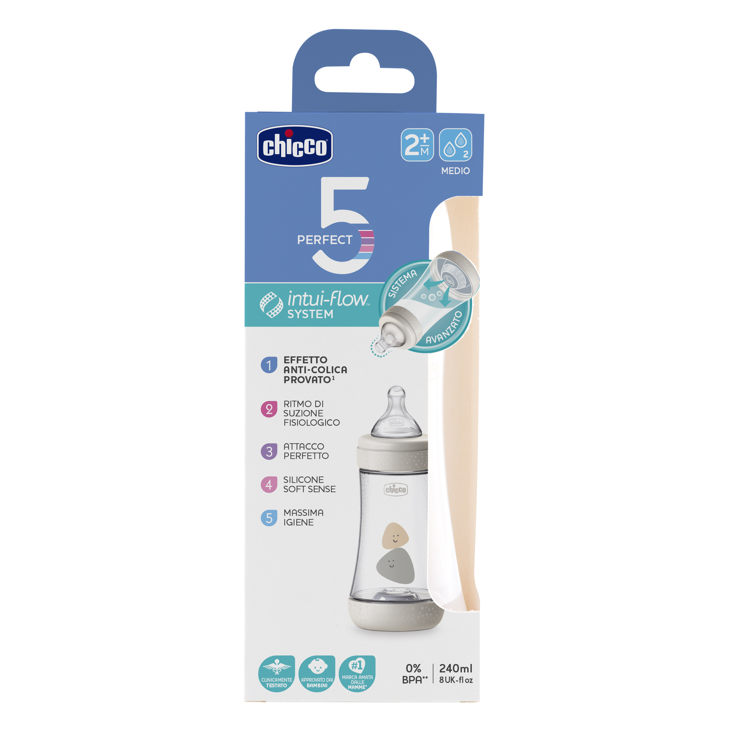 Chicco biberon perfect 5 unisex 240 ml in silicone 2 fori — confronto prezzi