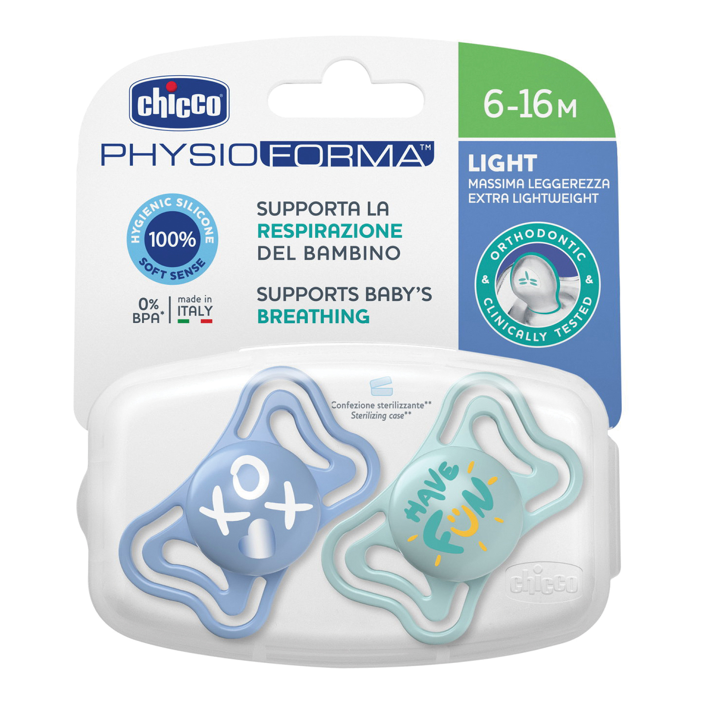 Chicco Physoforma Light Succhietto Silicone Azzurro 2 Pezzi 6-16 Mesi 2 Pezzi — confronto prezzi
