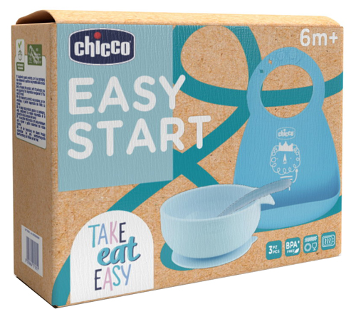 Chicco Easy Start Set Pappa in Silicone con Ciotola Bavaglino e Cucchiaio 6m+ Azzurro, 1 kit — confronto prezzi