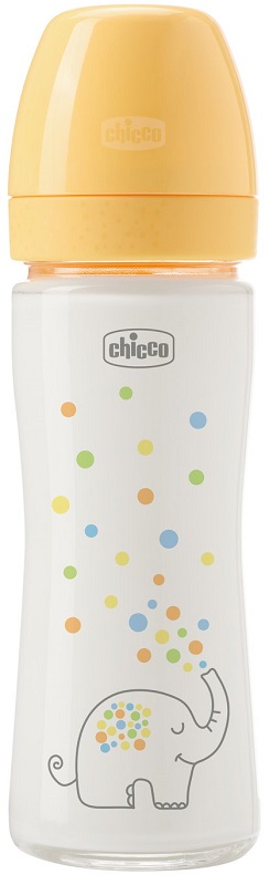 Chicco Perfect Easy Biberon Anti-Colica in Vetro 240ml Colore Giallo, 1 Pezzo