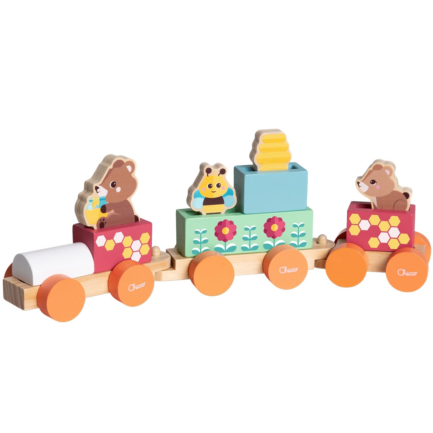 Chicco Treno Degli Orsetti Gioco In Legno Con 4 Personaggi E 5 Blocchi