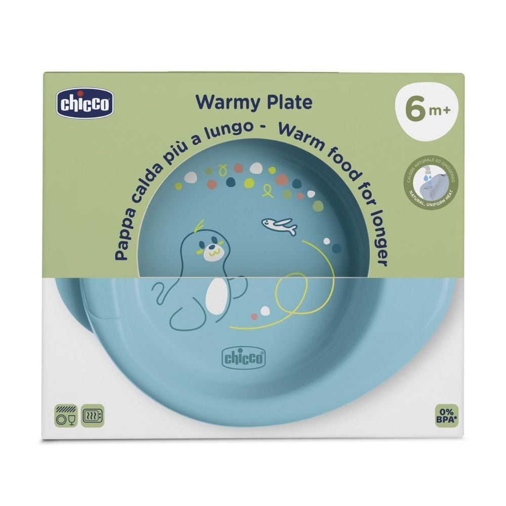Chicco Warmy Plate Piatto per Pappa Calda 6m+ Azzurro, 1 pezzo