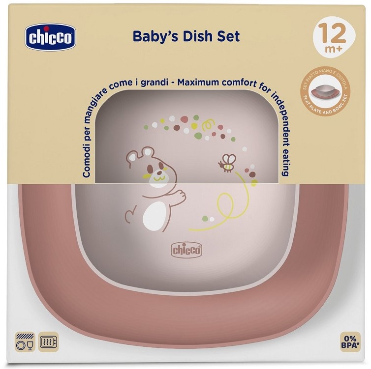 Chicco Set Piatti Ciotola + Piatto Piano 12m+ Rosa