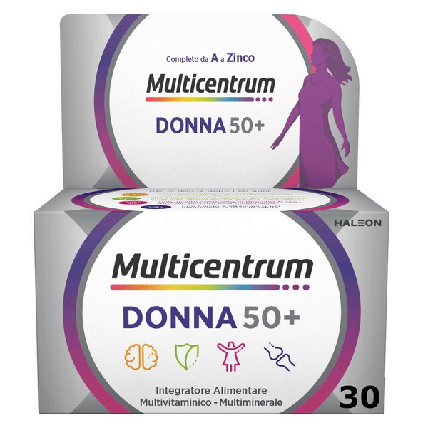 Multicentrum Donna 50+ Integratore Multivitaminico Multiminerale Ferro Calcio Vitamina D D3 30 Compresse
