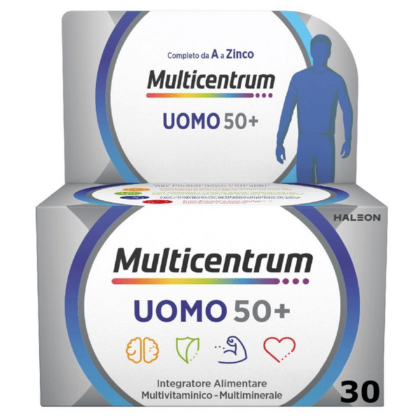 Multicentrum Uomo 50+ Integratore Alimentare Multivitaminico Vitamina D3 C B Zinco Magnesio 30 Compresse