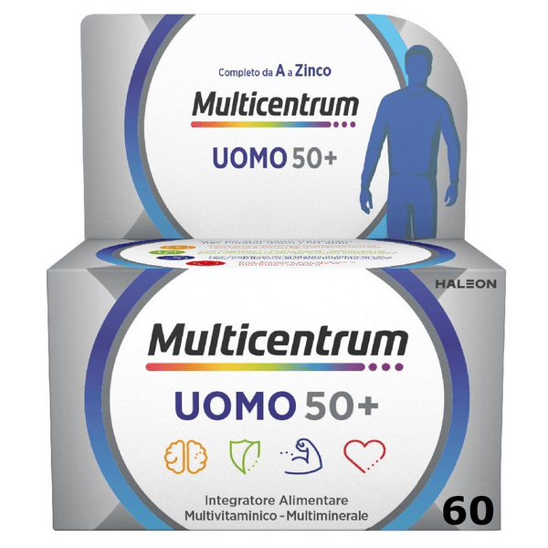 Multicentrum Uomo 50+ Integratore Alimentare Multivitaminico Vitamina D3 C B Zinco Magnesio 60 Compresse
