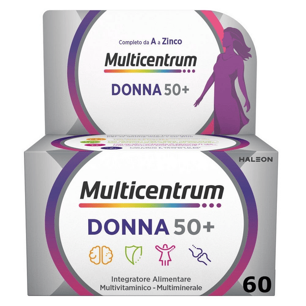 Multicentrum Donna 50+ Integratore Alimentare Multivitaminico Multiminerale Calcio Ferro Acido Folico 60 Compresse