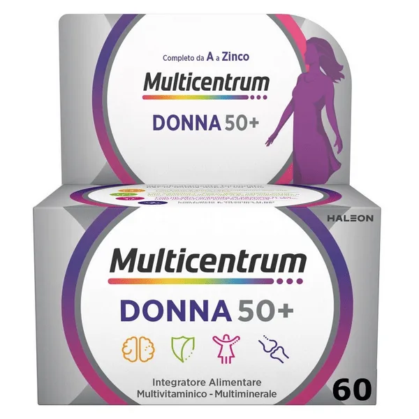 Multicentrum Donna 50+ Integratore Alimentare Multivitaminico Multiminerale Calcio Ferro Acido Folico 60 Compresse