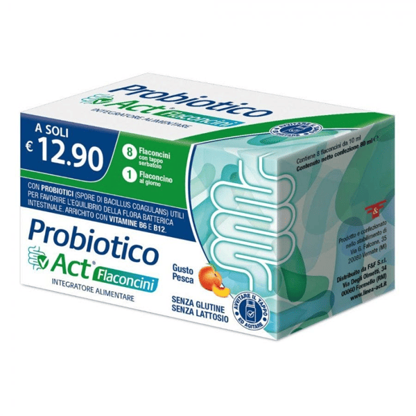 Probiotico Act Flaconcini Integratore con Probiotici Benessere Intestinale 8 Flaconcini