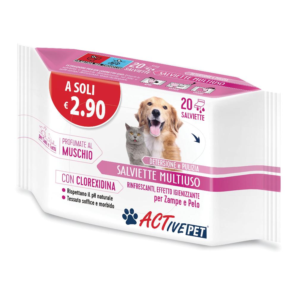 ACTivePET Salviettine Multiuso Rinfrescanti ed Igienizzanti, 20 salviette