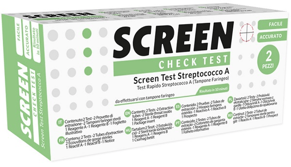 Screen Test Streptococco Test Rapido per l'Autodiagnosi di Infezioni da Streptococco 2 Pezzi