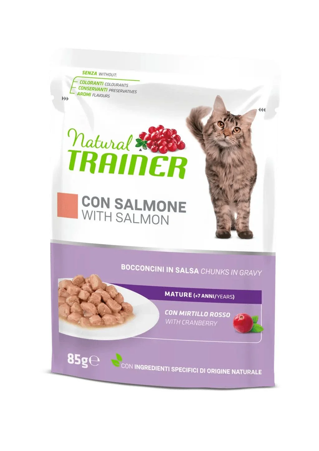 Natural Trainer Cibo Umido Salmone Per Gatti Senior Busta, 85 g