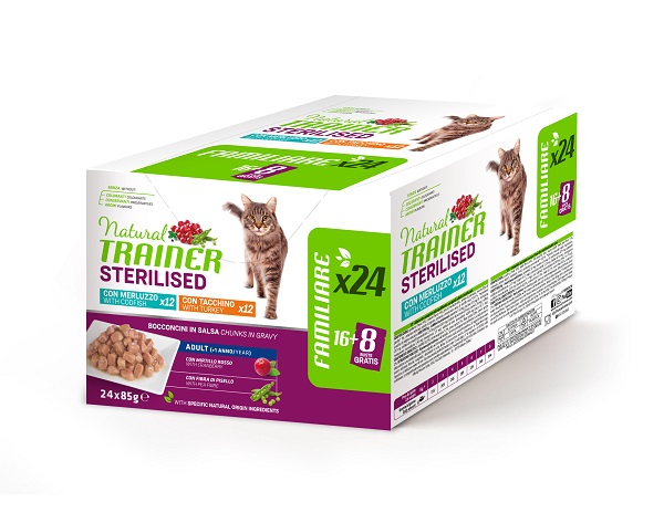 TRAINER NATURAL GATTO STERILISED MERLUZZO/TACCHINO 24x85GR (blister) MULTIPACK