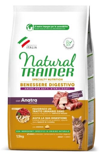 TRAINER NATURAL GATTO BENESSERE DIGESTIVO STERILIZED ADULT ANATRA 1,5KG