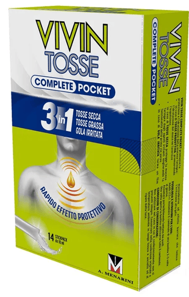 Vivin Tosse Complete Pocket 3 in 1 Tosse Secca, Tosse Grassa, Mal di Gola 14 Stick