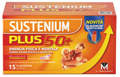 Sustenium Plus 50+ Integratore Energia Fisica e Mentale 15 Flaconcini 20 ml