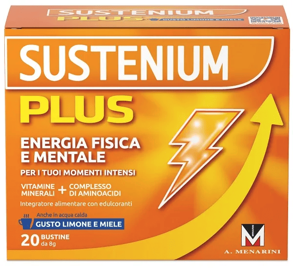 Sustenium Plus 20 Bustine Integratore per Energia Fisica e Mentale Gusto Limone e Miele