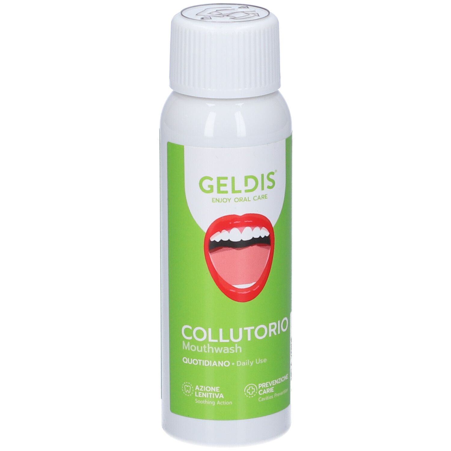 Geldis Collutorio Idratante e Protettivo Gusto Mela Verde 100 ml Travel Size Anti-Placca con Fluoro e Aloe Vera