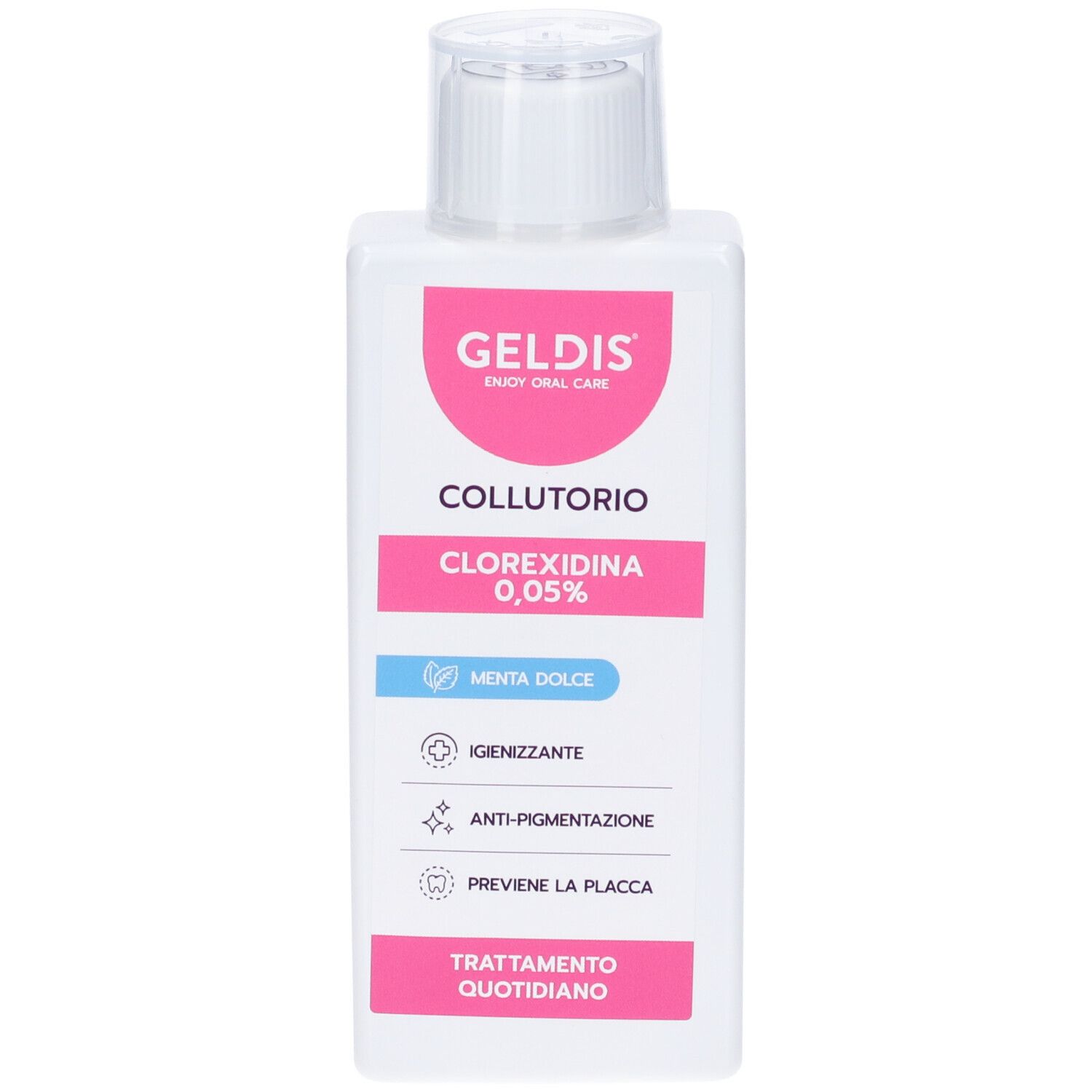 Geldis Collutorio Clorexidina 0,05% Gusto Menta Fresca 200 ml Trattamento Antiplacca Quotidiano per Gengive Sensibili