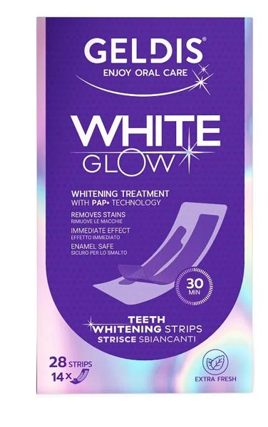 Geldis White Glow Strisce Sbiancanti Confezione da 28 Pezzi Trattamento d'Urto Intensivo Illuminante Home-Care con PAP